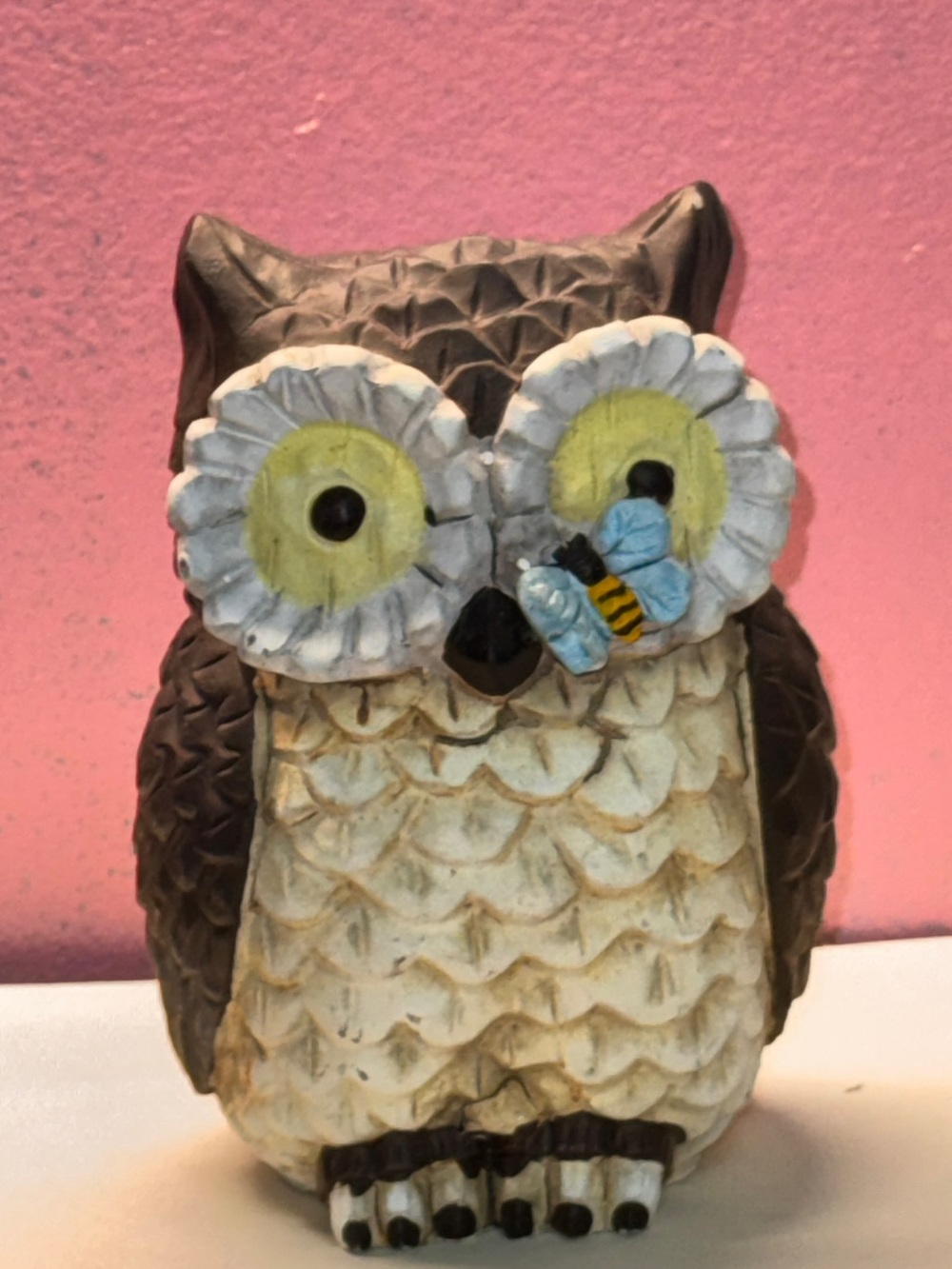Hand-Painted Decorative Ceramic Owl Piece with Artist Signature